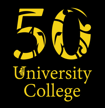 lion logo through numeral 50, university college text